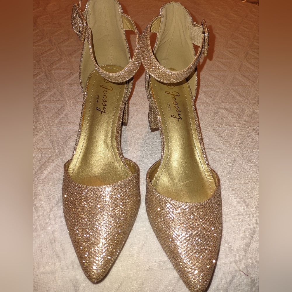 Jeossy of Milan Italian Glitzy Gold Heels size 8.5 New